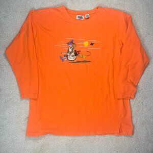 Basic Editions Orange Halloween Witch Embroidered Long Sleeve Tee Size XL